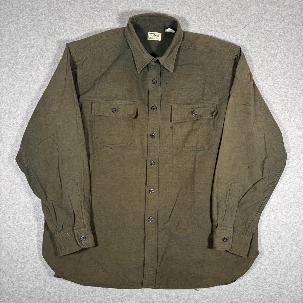 L.L. Bean Chamois Flannel Shirt Mens XL Olive Green Cotton Button Up 0 MT03